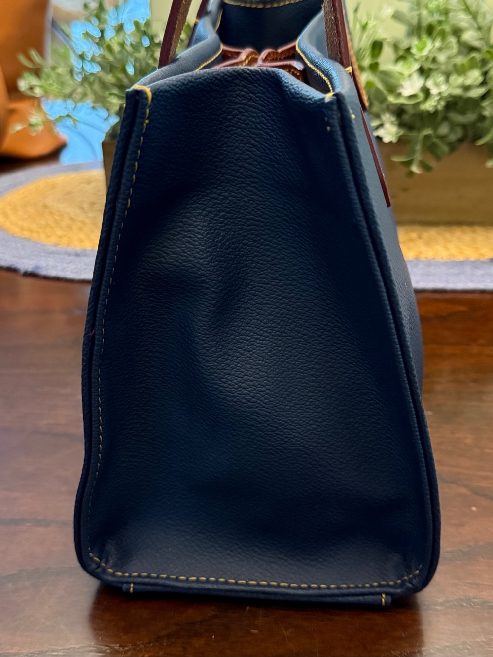 Dooney & Bourke Navy satchel tote bag with Brown Leather Trim - Picture 6 of 16